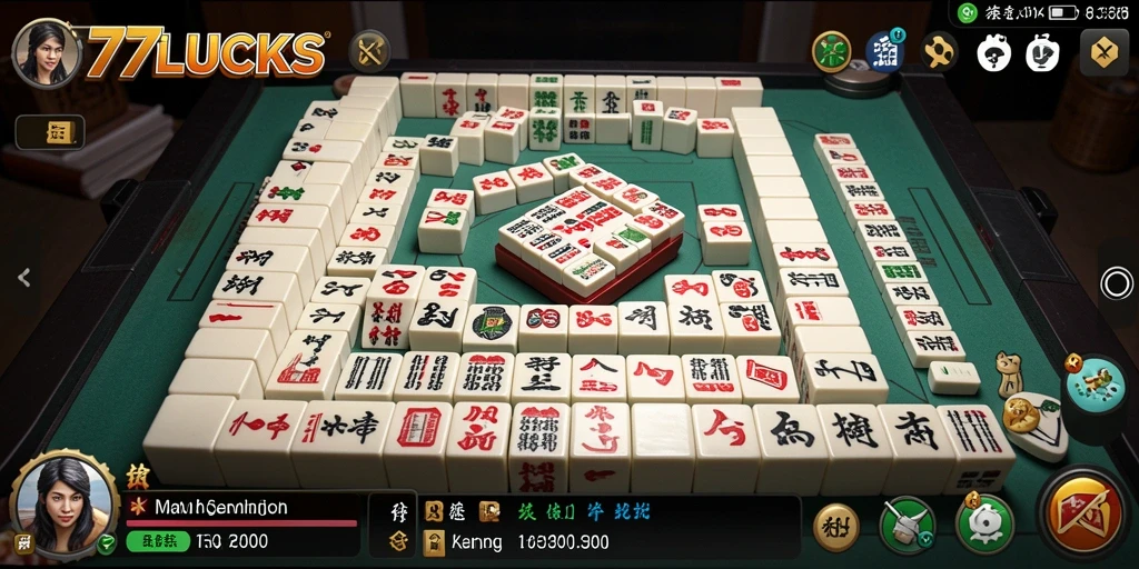 Tampilan gameplay <strong>77LUCKS</strong> dengan grafis menarik dan tantangan Mahjong.