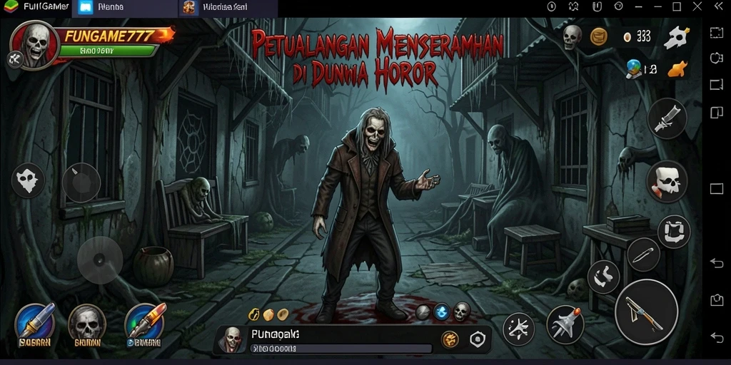 Tangkapan layar gameplay FUNGAME777 menampilkan suasana horor yang mendalam.