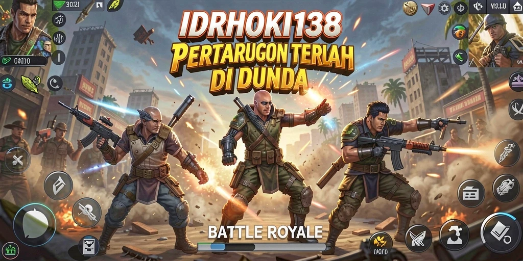 Tangkapan layar game IDRHOKI138 menunjukkan momen intens dalam pertempuran Battle Royale.