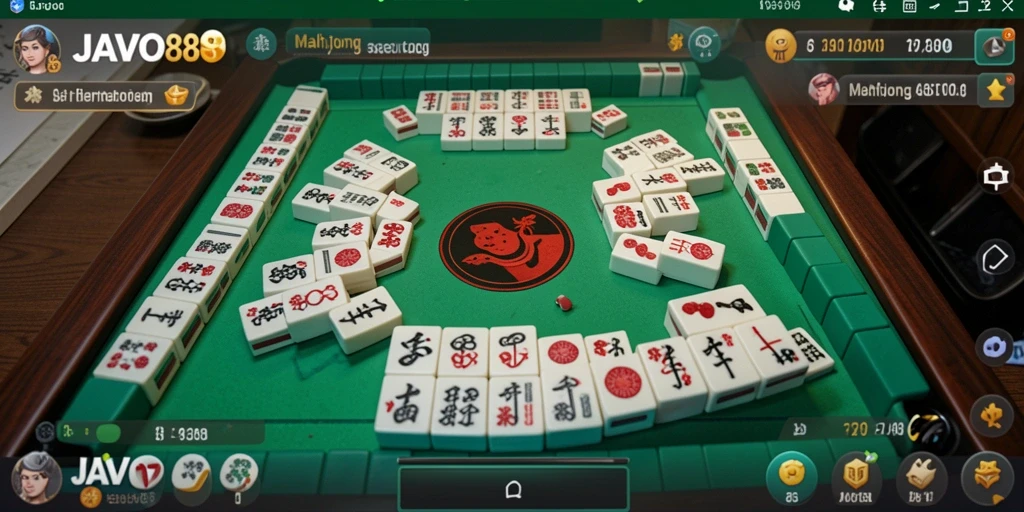 Tampilan gameplay seru JAVO88 dengan ubin Mahjong yang berwarna-warni.