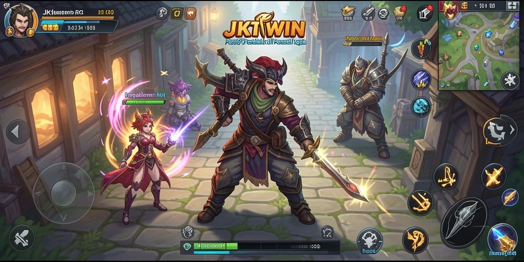 Gameplay JKTWIN yang menampilkan pertarungan epik di dunia fantasi.