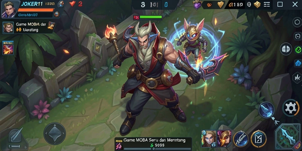 Screenshot gameplay JOKER11 menampilkan aksi klimaks di arena MOBA.