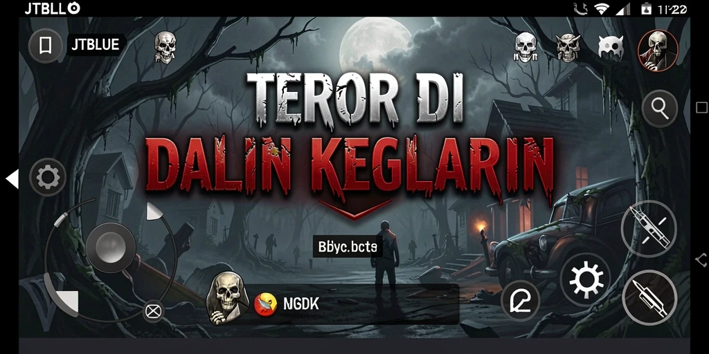 Tampilkan screenshot gameplay JTBLUE dengan suasana Horror yang mencekam.
