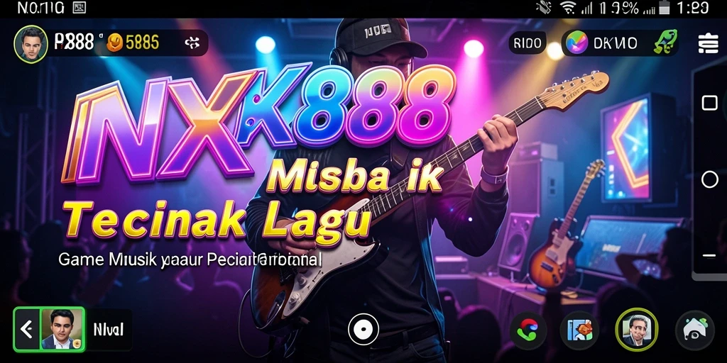 Screenshot menunjukkan gameplay interaktif NX888 dengan musik yang menggembirakan.