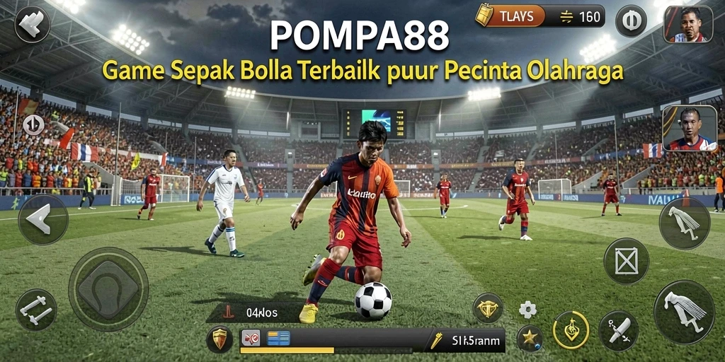 Tampilan gameplay menarik dari POMPA88 menunjukkan aksi seru di lapangan sepak bola.