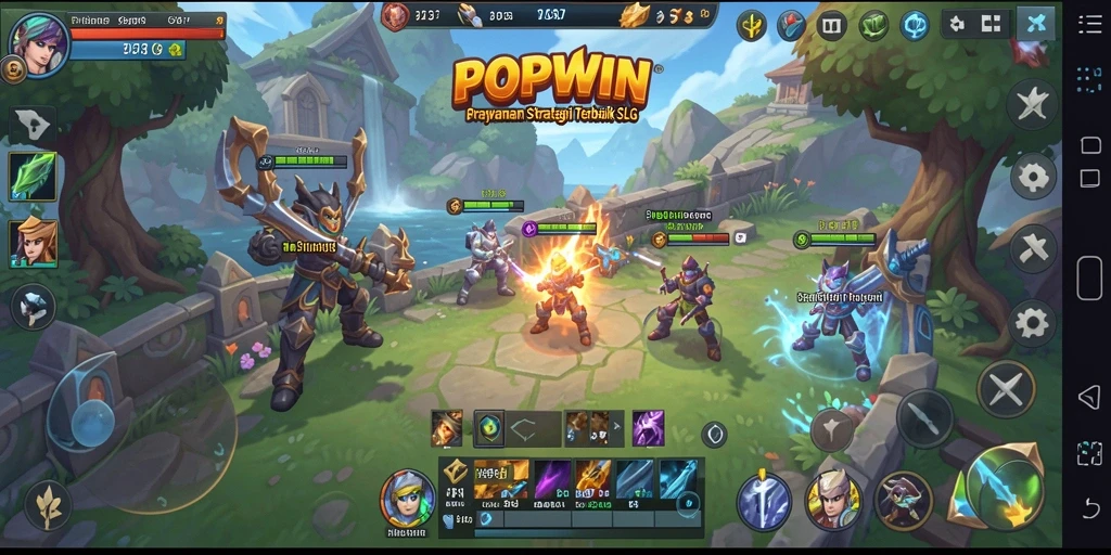 Screenshot dari gameplay POPWIN yang menampilkan pertempuran strategi.