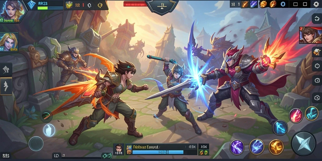 Tampilan seru pertarungan tim di RR33 dengan gameplay MOBA