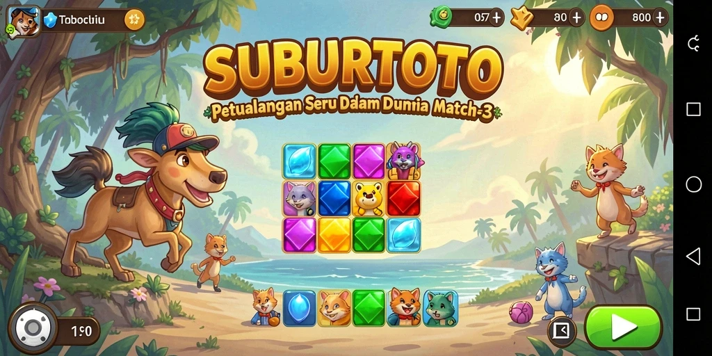Screenshot gameplay SUBURTOTO menampilkan keseruan mencocokkan objek.