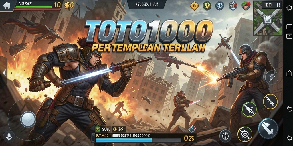 Tampilan gameplay TOTO1000 dengan pertempuran seru di arena.