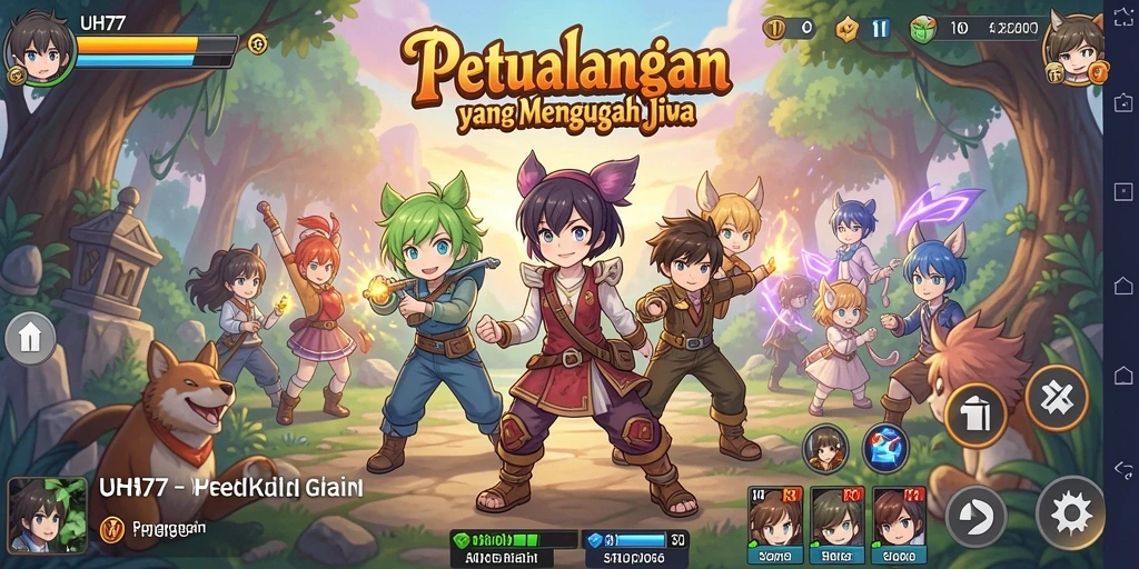 Tampilan gameplay UH77 dengan karakter anime yang menarik.