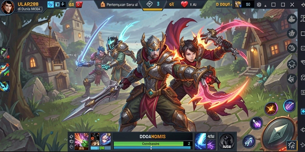 Tampilan gameplay seru di ULAR288 dengan aksi MOBA yang intens.